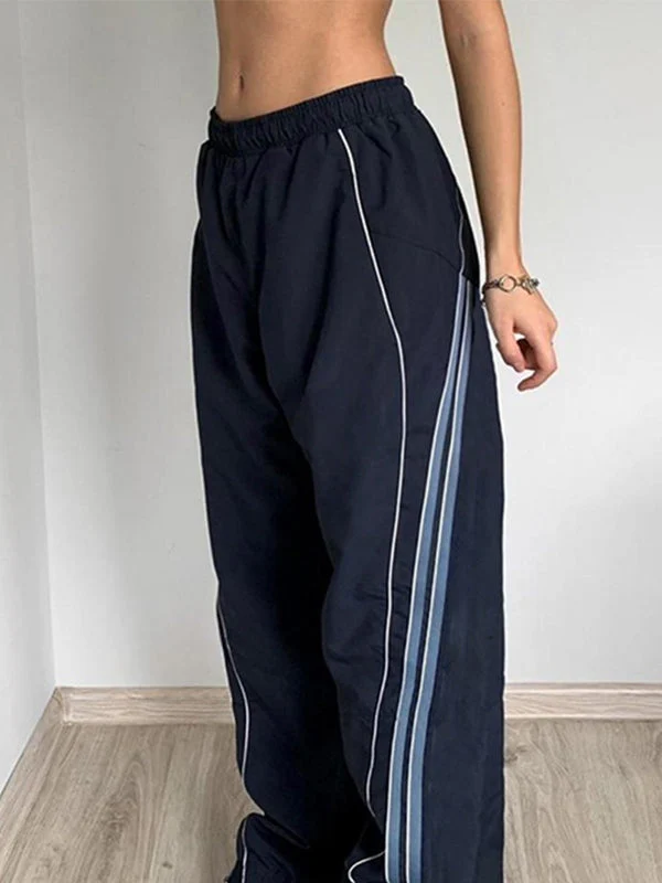 Vintage Striped Piping Baggy Sweatpants - Image 3