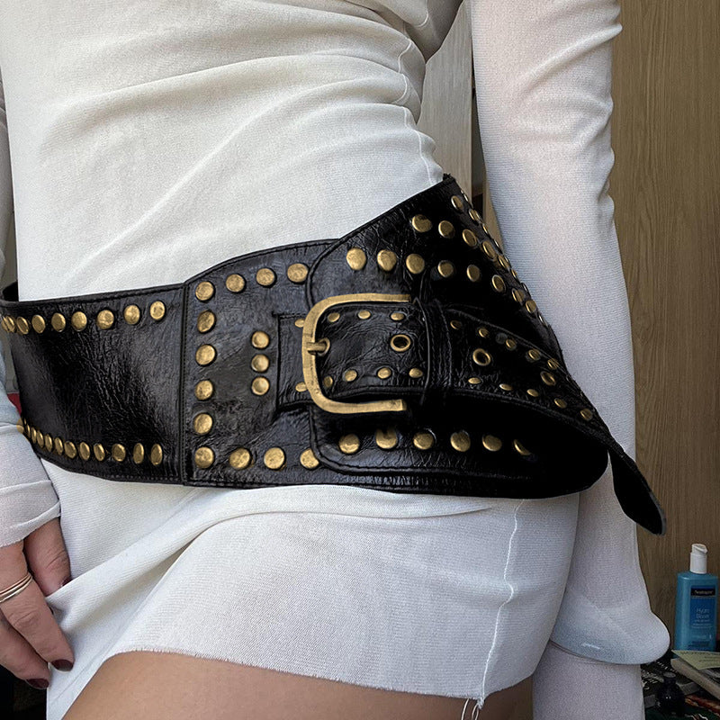 Vintage Studded Grommet Oversized Waist Belt - Image 3