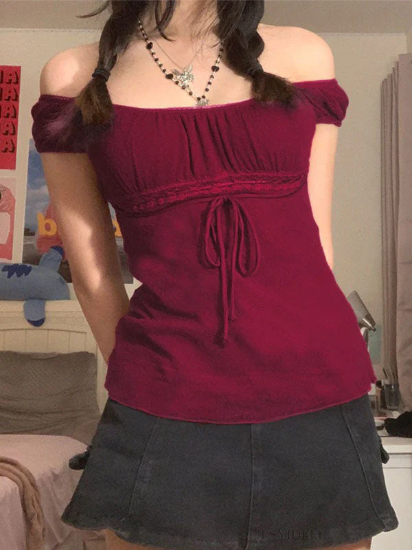 Vintage Tie Front Lace Trim Blouse - Image 24
