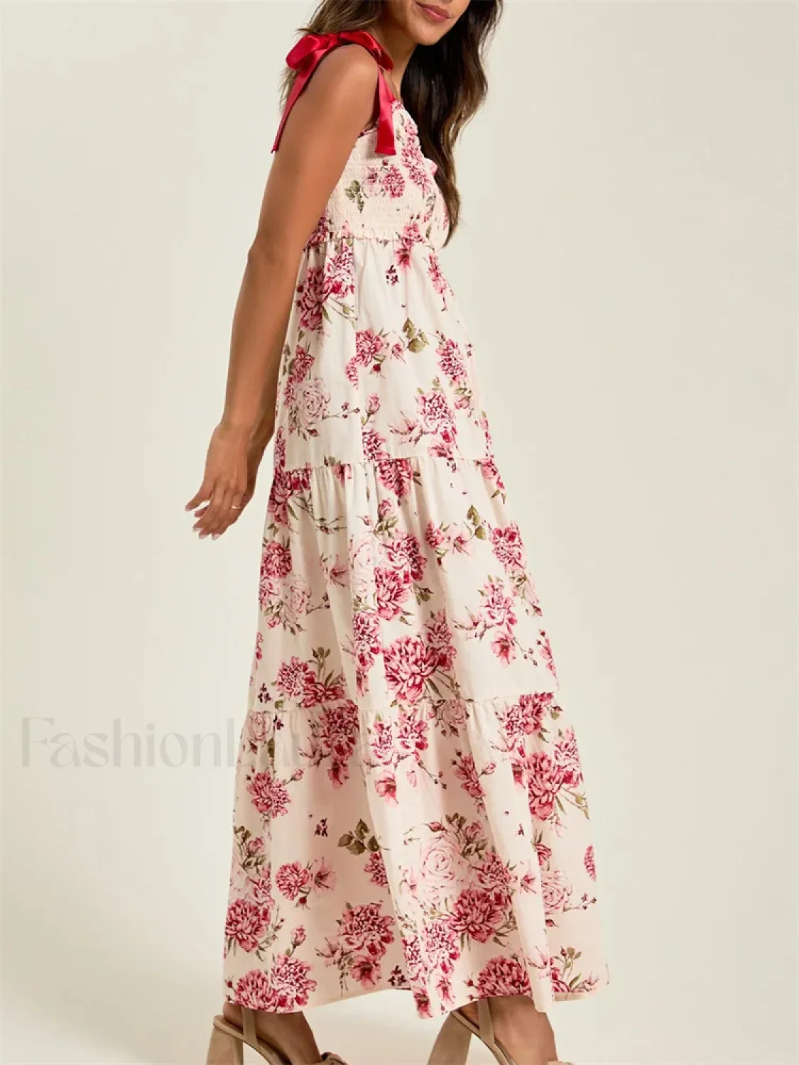 Vintage Tie-Up Strap Floral Dress - Image 5