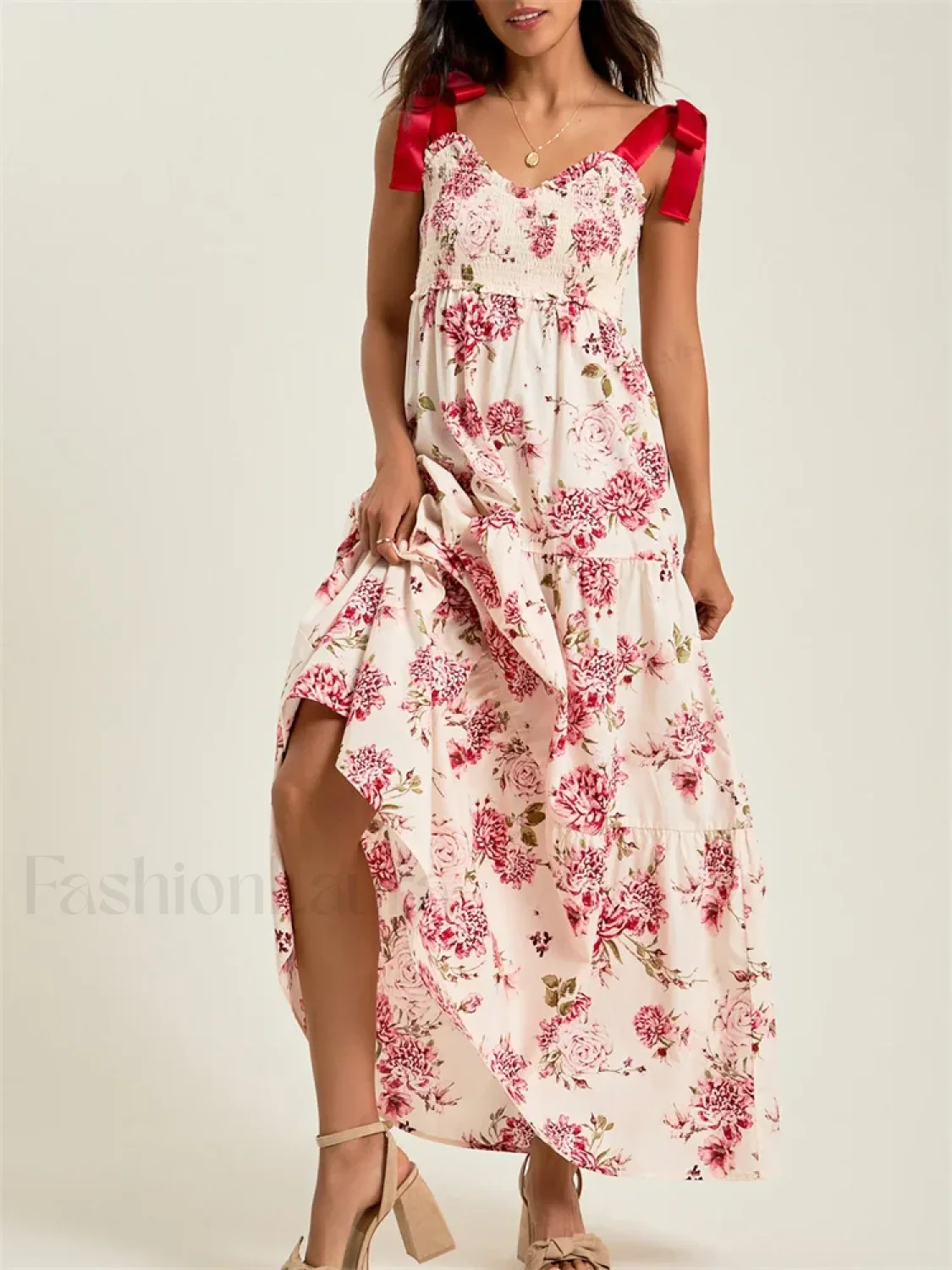 Vintage Tie-Up Strap Floral Dress - Image 6