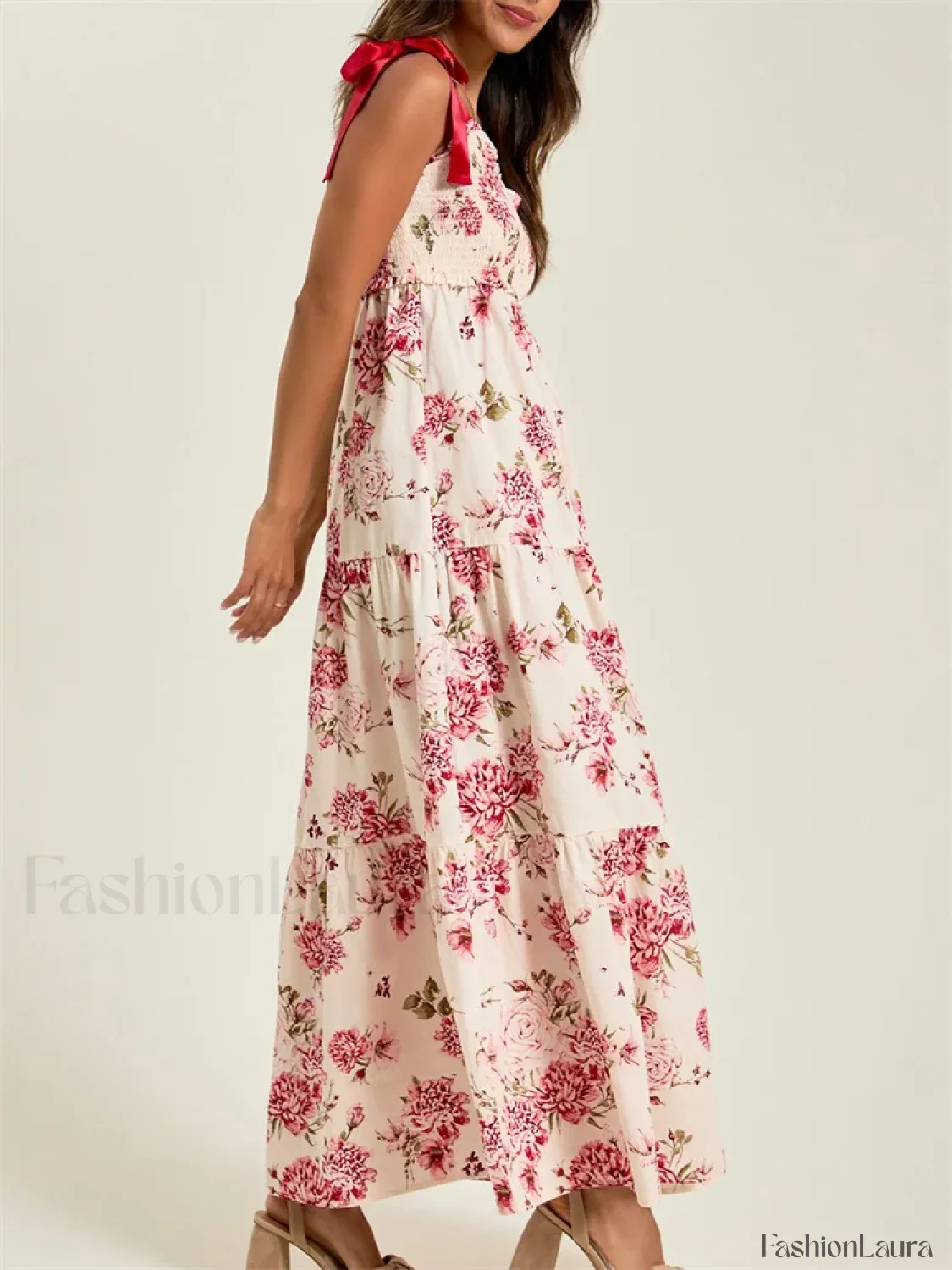 Vintage Tie-Up Strap Floral Dress - Image 8