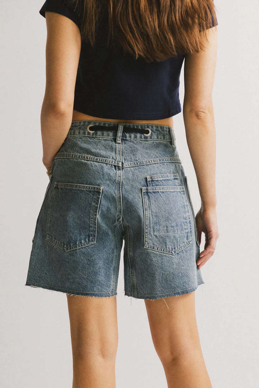 Vintage Washed Loose Fit Denim Drawstring Shorts - Image 2