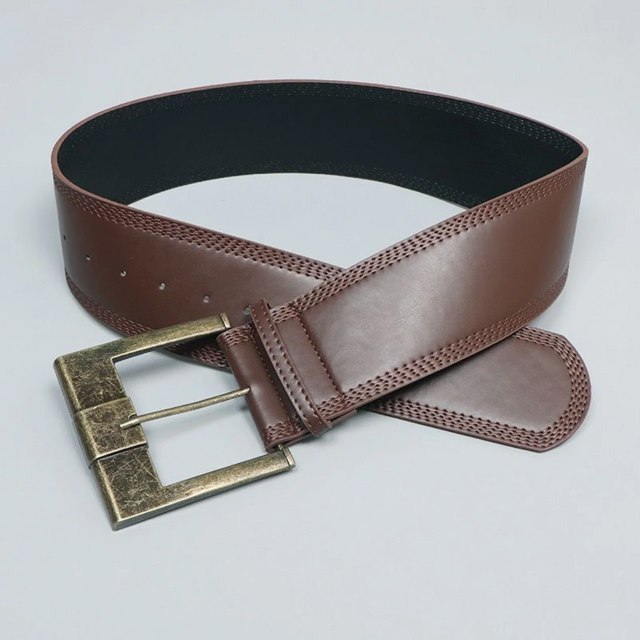 Vintage Wide Brown Waist Belt - Image 5