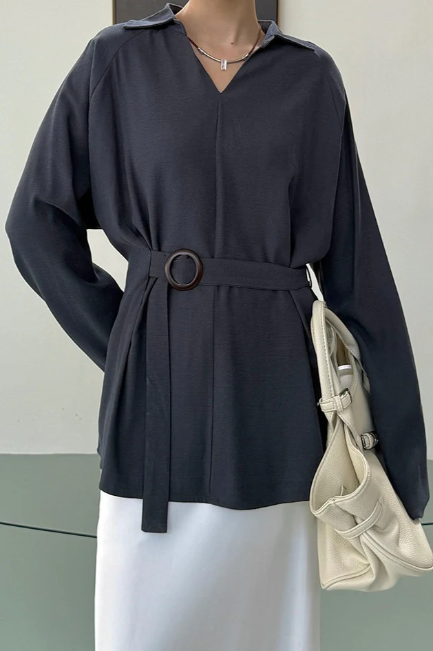 Waist Defining Plunge Neck Blouse - Image 7