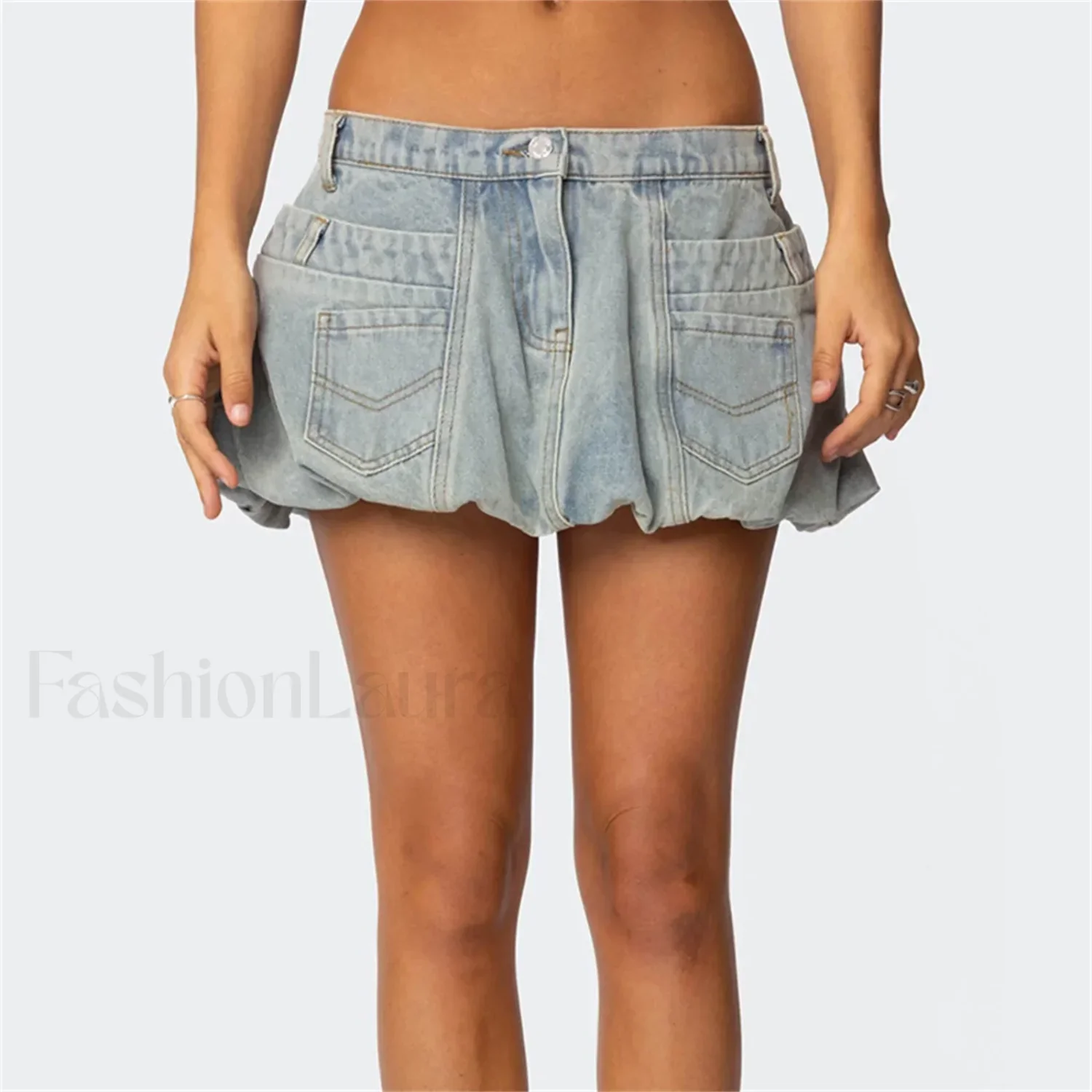 Washed Button Denim Skirt - Image 10