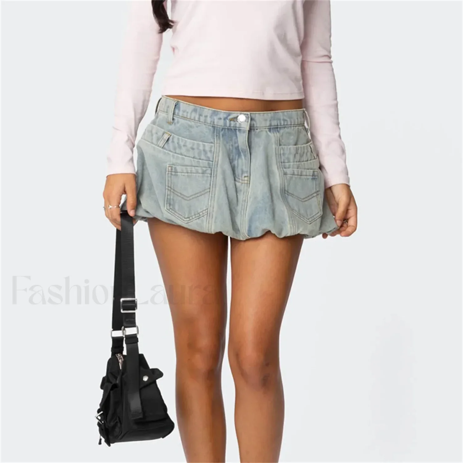 Washed Button Denim Skirt - Image 7