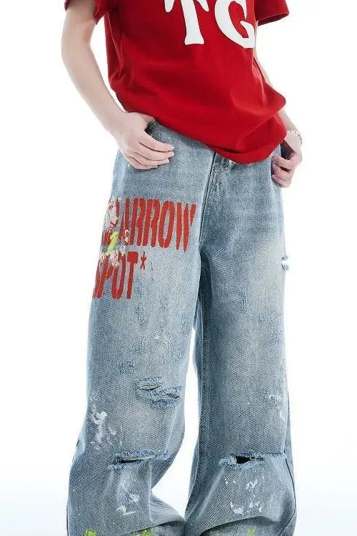Washed Embroidered Loose Jeans - Image 6
