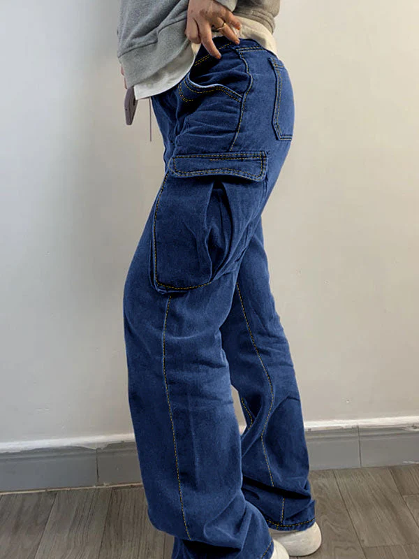 Washed Mid Waist Pocket Cargo Jeans - Image 17