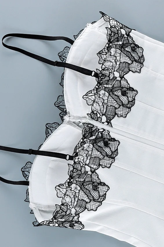 White Lace Detail Back Zipper Slim Cami - Image 7