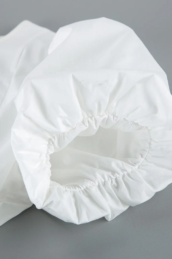 White Lace Trim Ruched Waist Puff Sleeve Blouse - Image 8