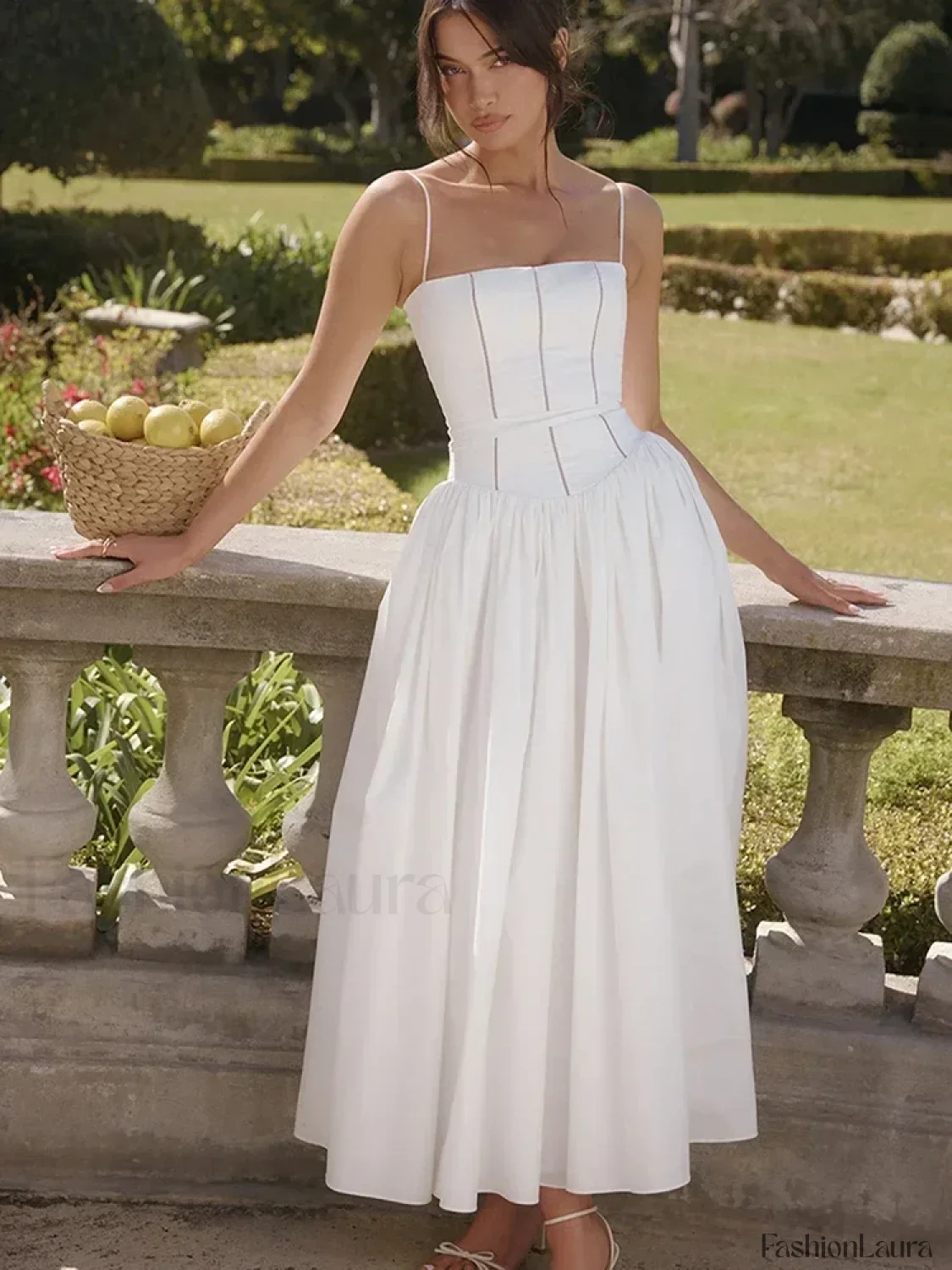 White Spaghetti-Strap Midi Dress - Image 10