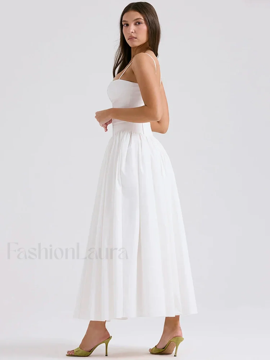 White Spaghetti-Strap Midi Dress - Image 4