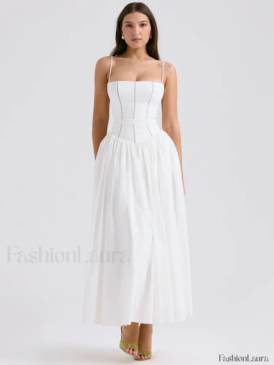 White Spaghetti-Strap Midi Dress - Image 7