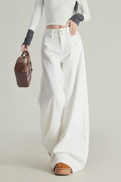 Wide Leg Flare High Waist Fleece Lined Jeans - Image 2