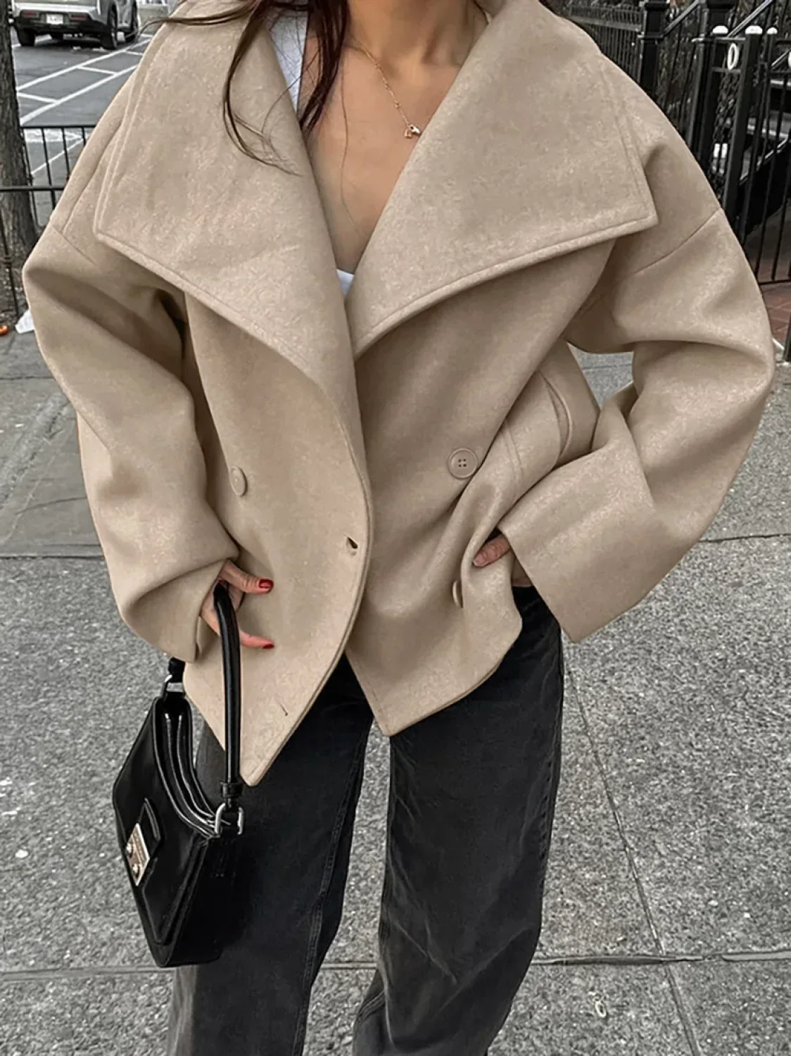 Women's Wide Lapel Faux-wool Blend Coat Overcoats - Image 10