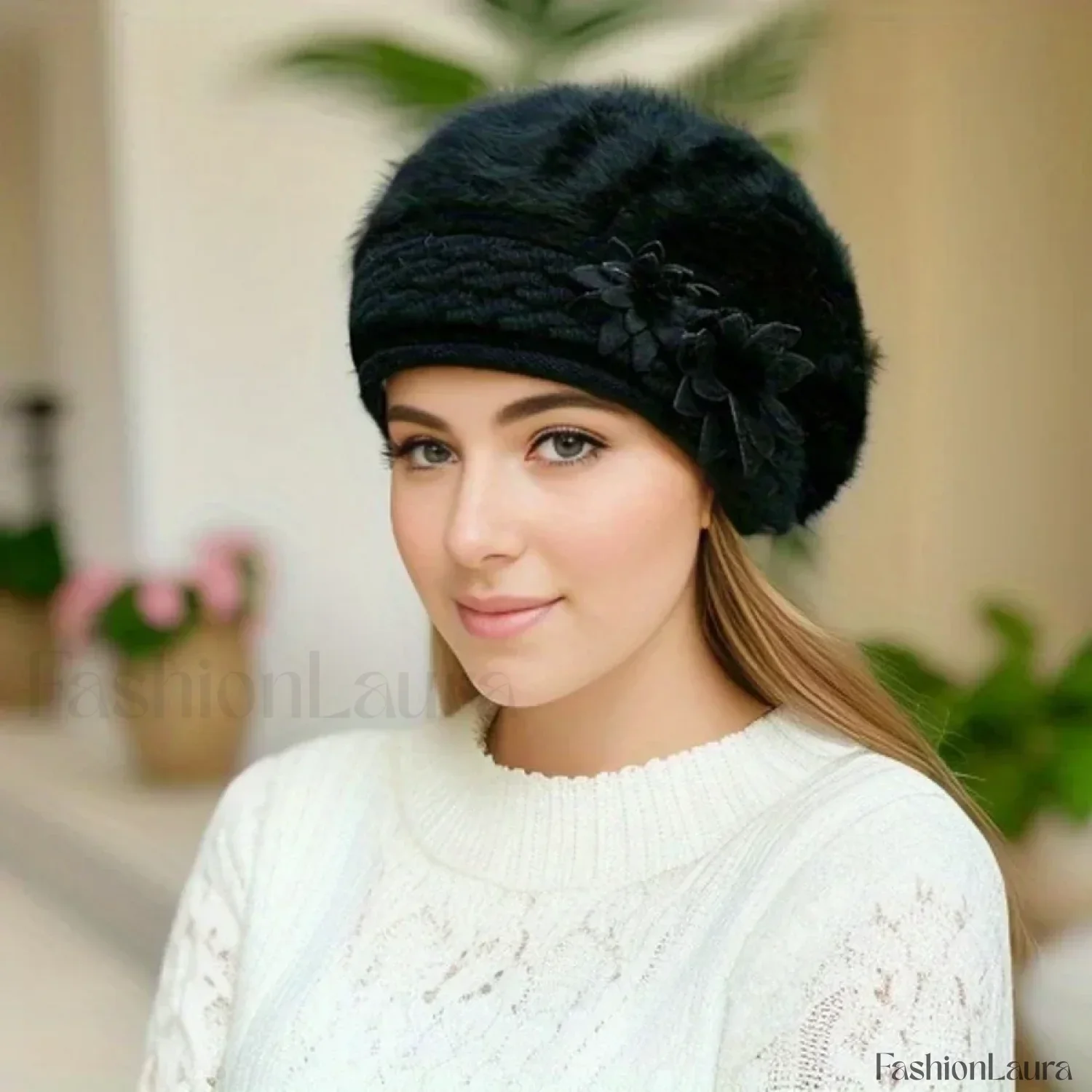 Women's Winter New Korean Edition Warm Solid Beret Rabbit Hair Hat - Image 14