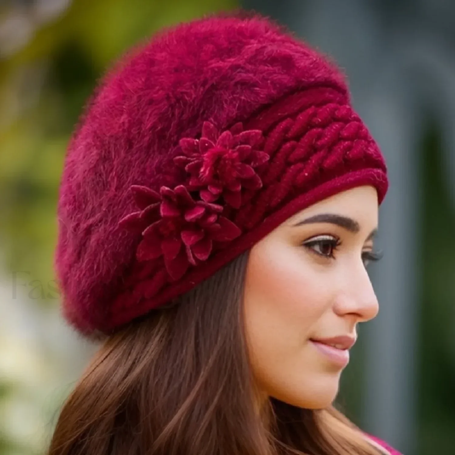 Women's Winter New Korean Edition Warm Solid Beret Rabbit Hair Hat - Image 7