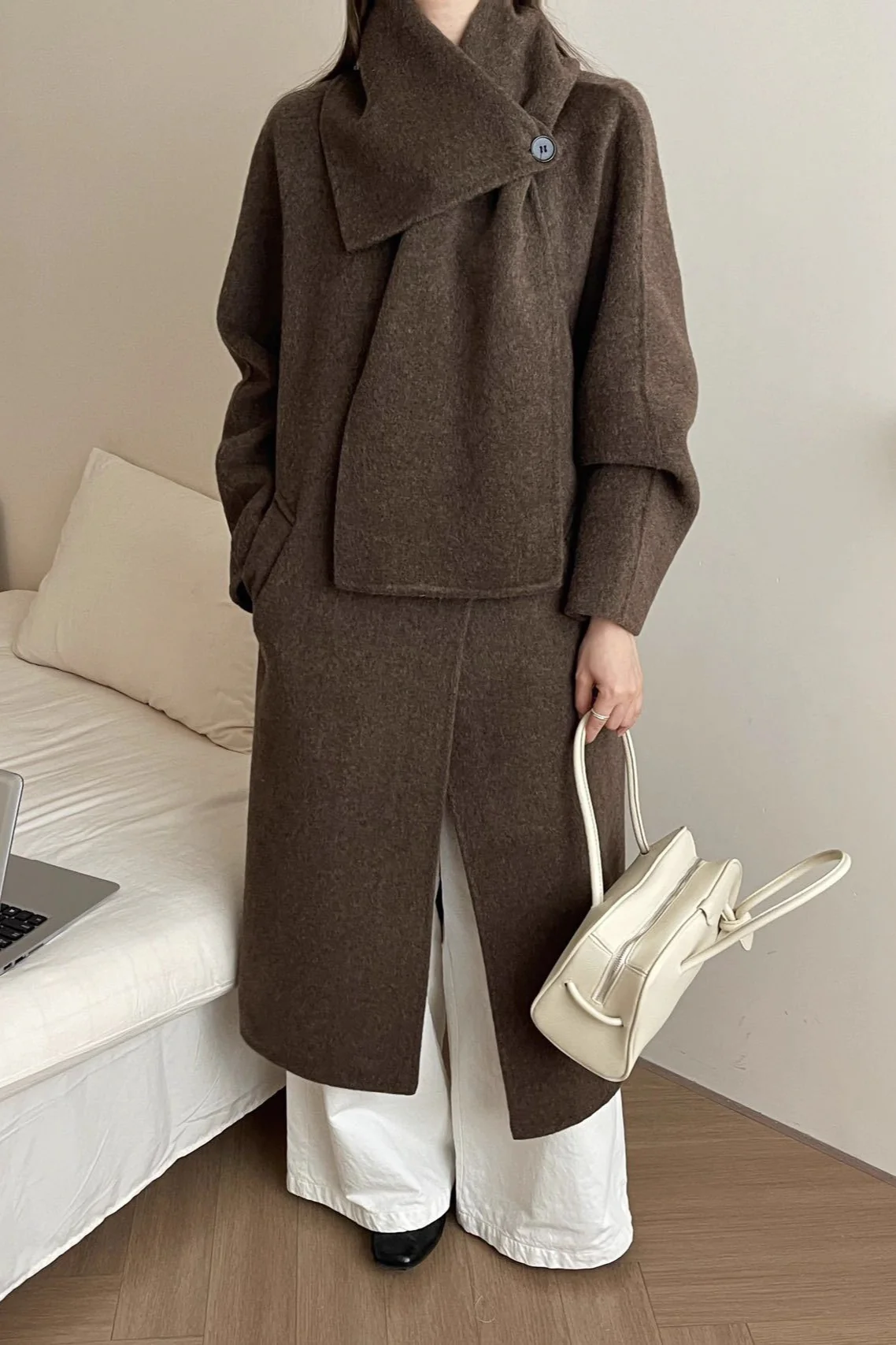 Wool Reversible Midi Scarf Style Overcoat - Image 8