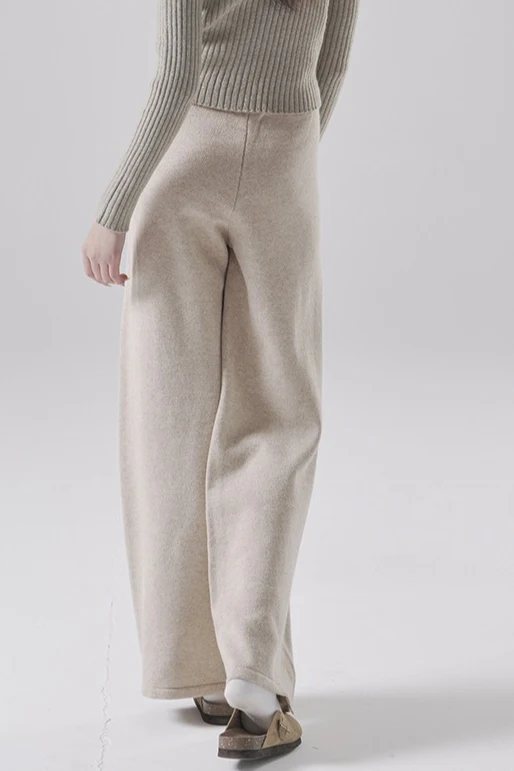 Solid Wool Straight Leg Knit Pants - Image 8