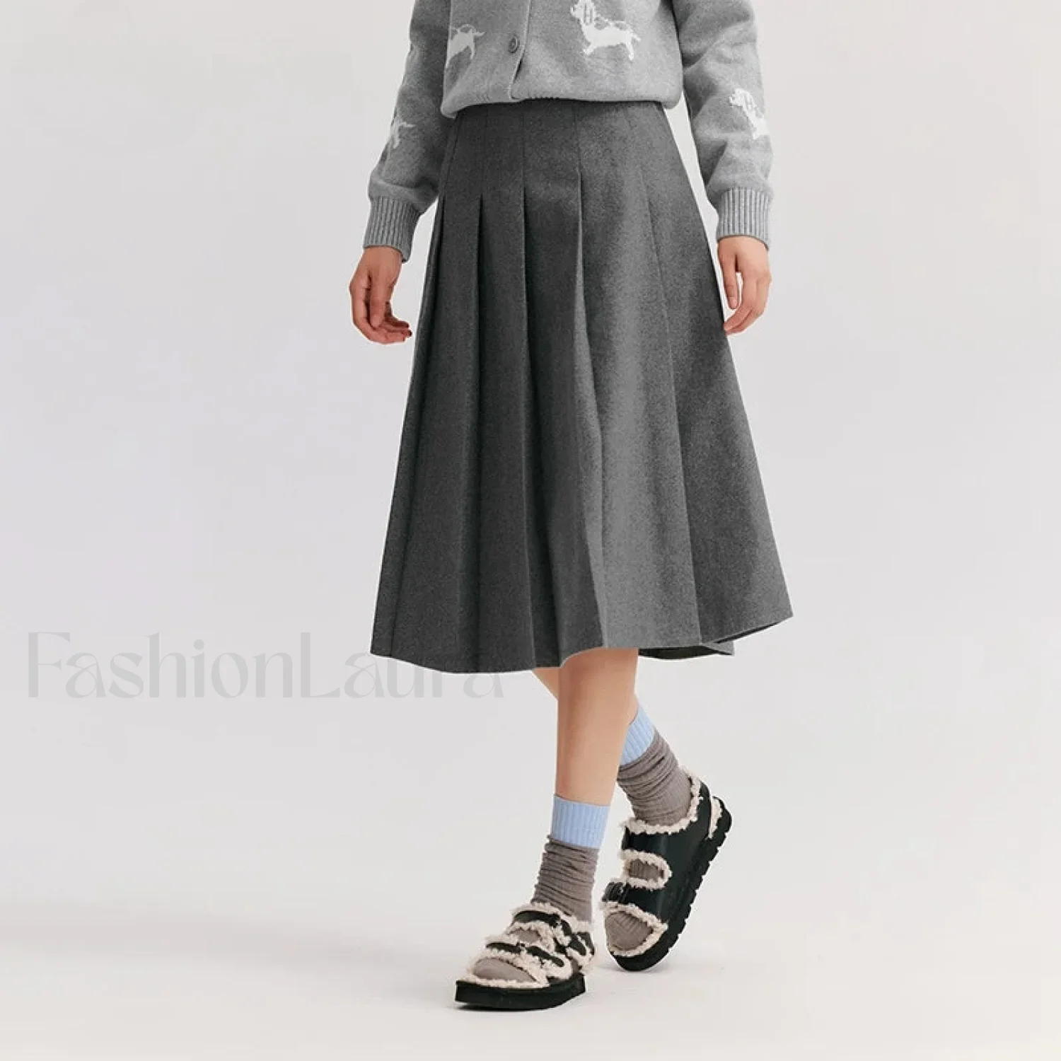 Woolen A-line Versatile Skirt - Image 10