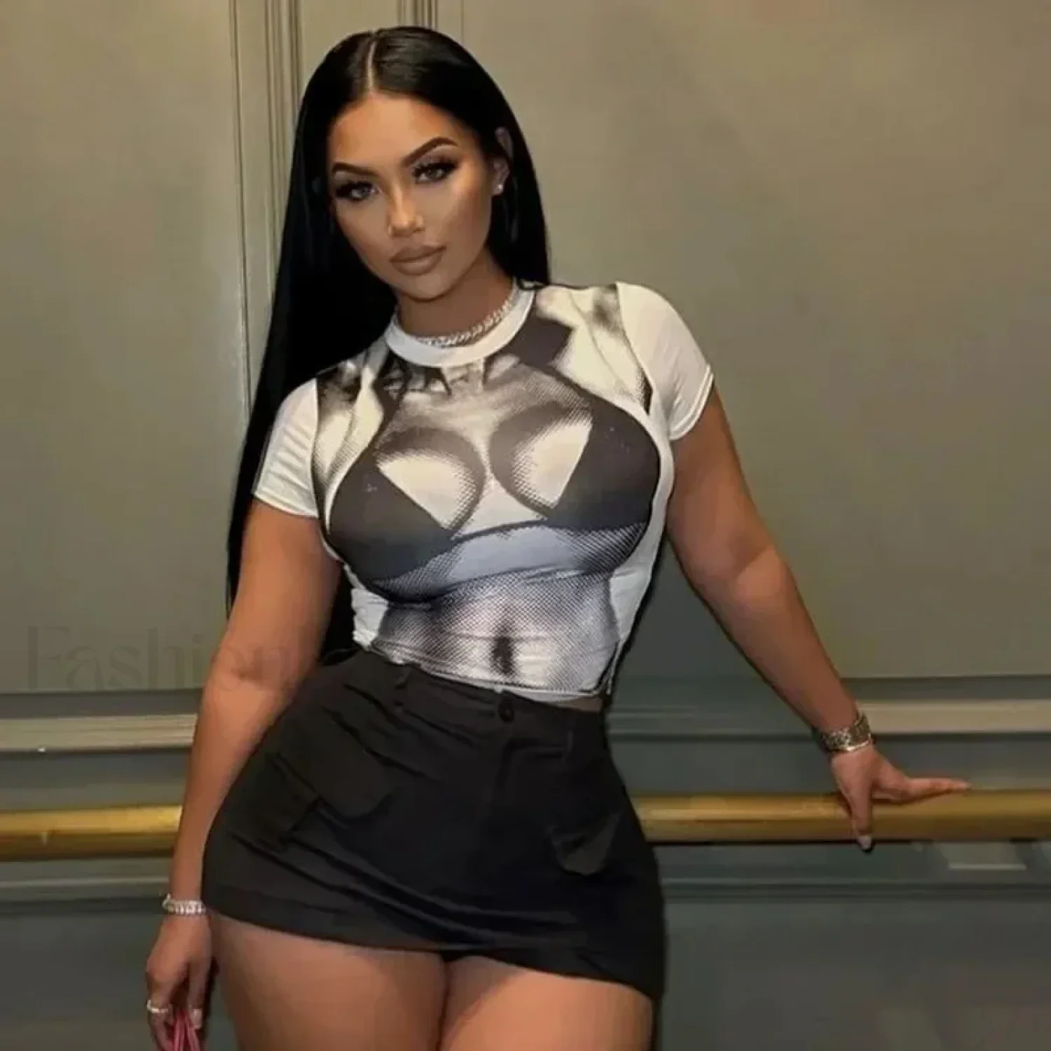 Y2K 3D Printed Sexy Crop T-Shirt - Image 2