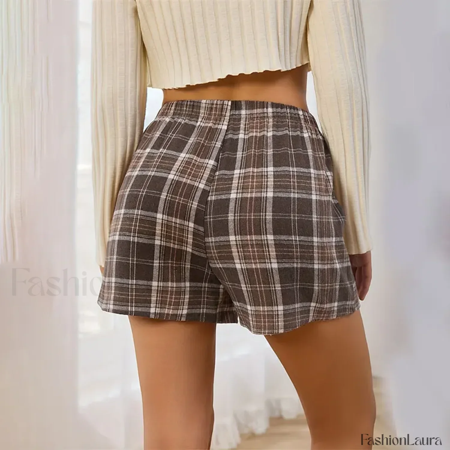 Y2K Cotton Cute Plaid Pajamas Elastic Waist Boxers Short - Image 13