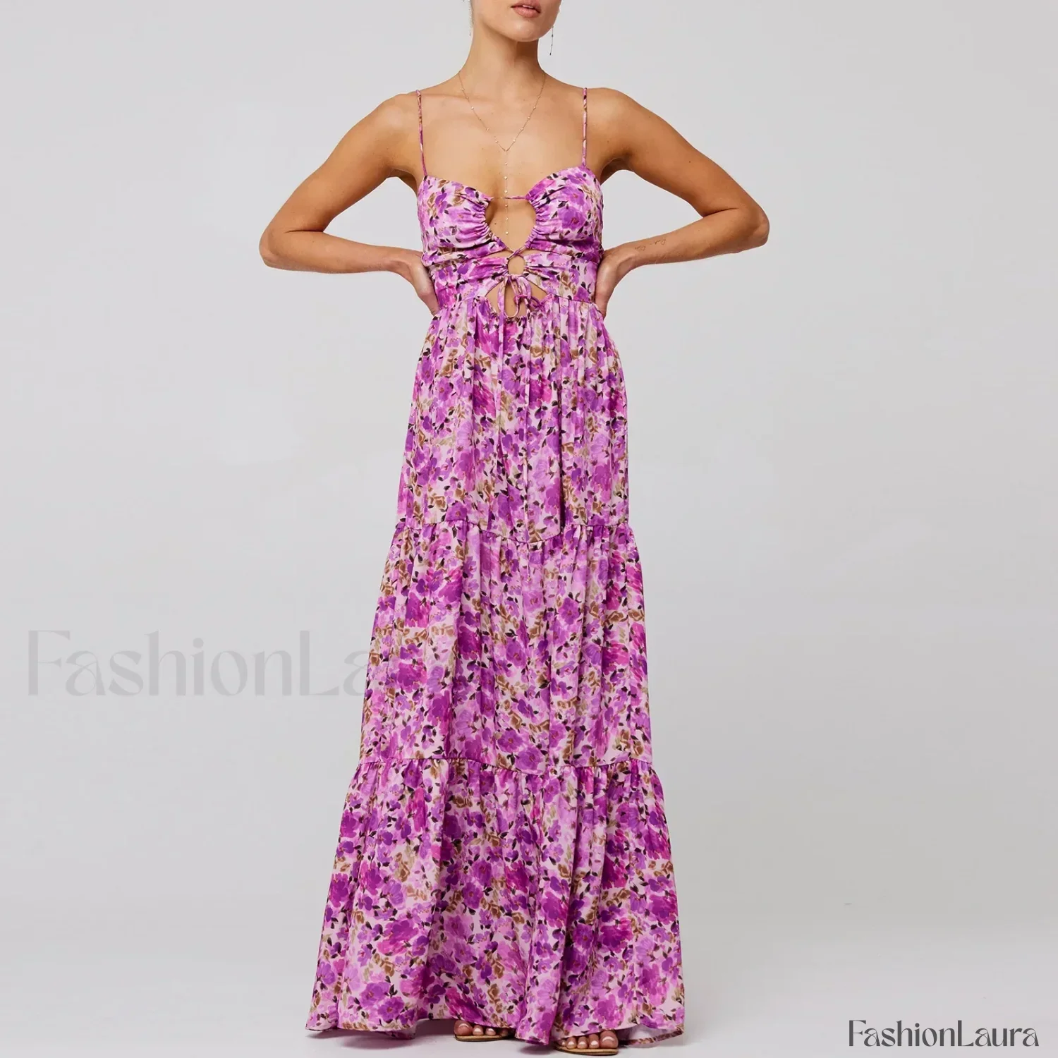 Y2K Floral Bodycon Spaghetti Maxi Dress - Image 15