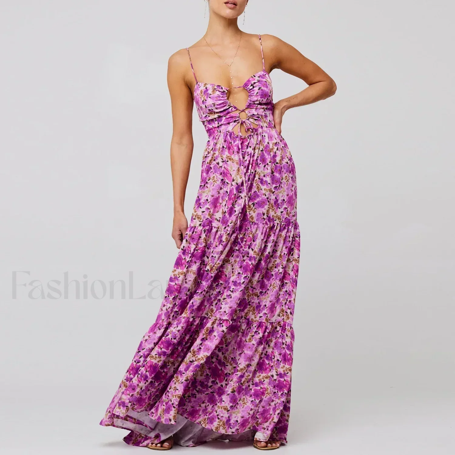 Y2K Floral Bodycon Spaghetti Maxi Dress - Image 7