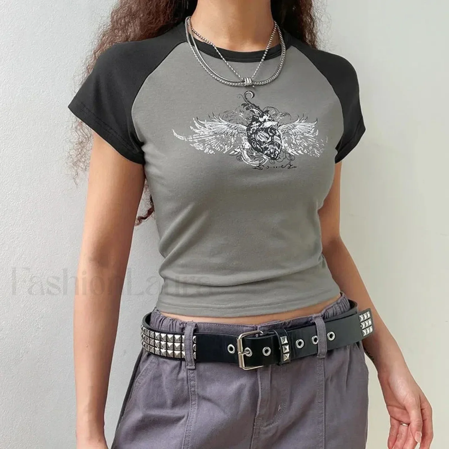 Y2K Gothic Emo Black & White T-Shirt - Image 4