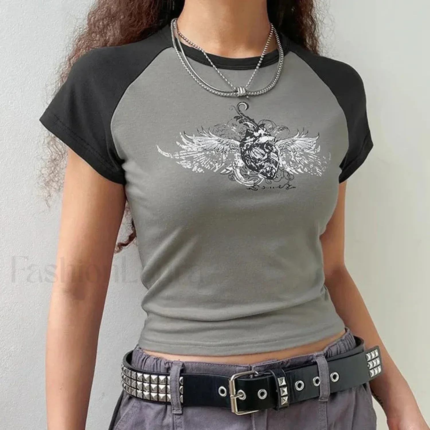 Y2K Gothic Emo Black & White T-Shirt - Image 6