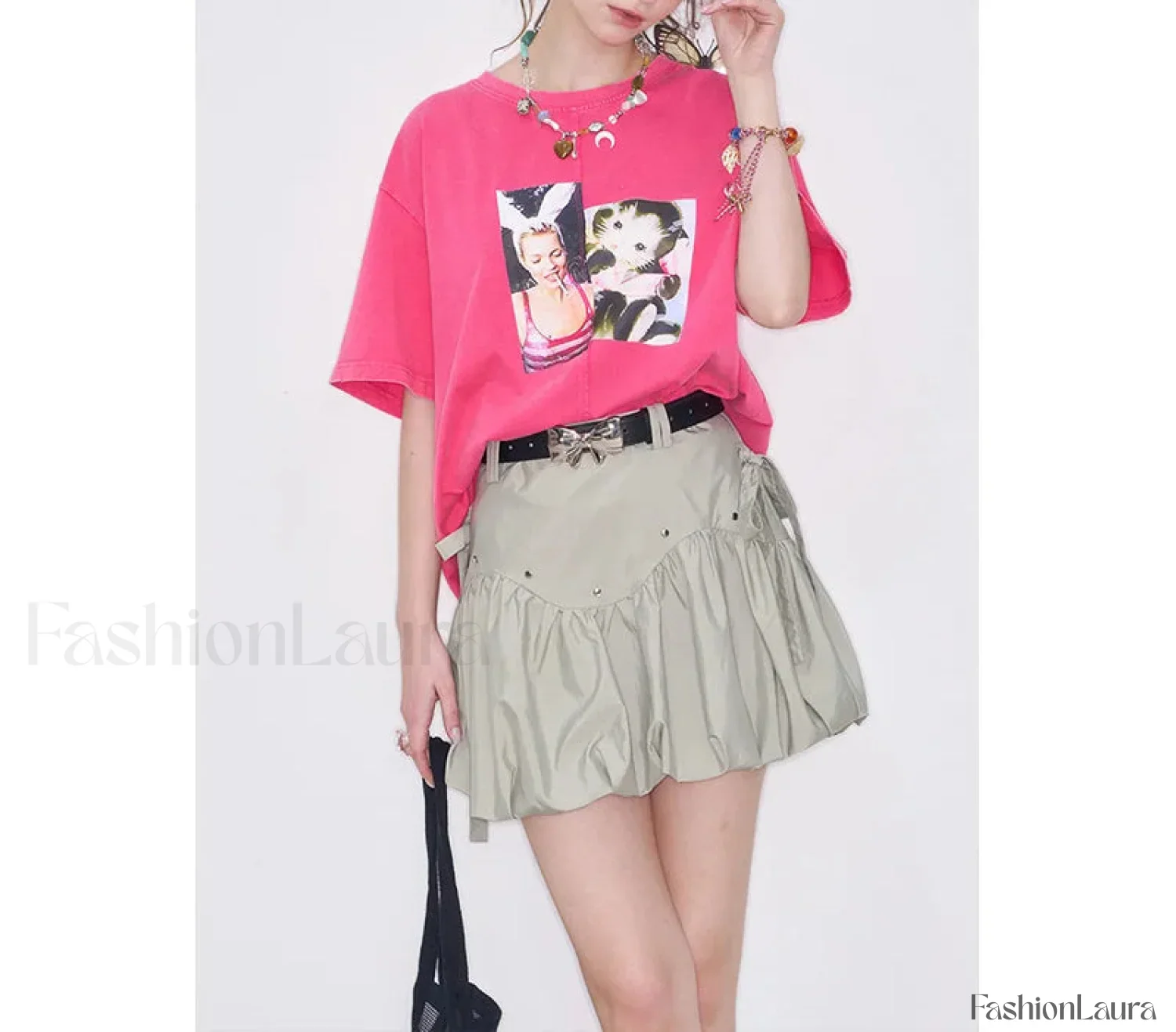 Y2K Gray Pleated Bowknot Skirt - Image 11