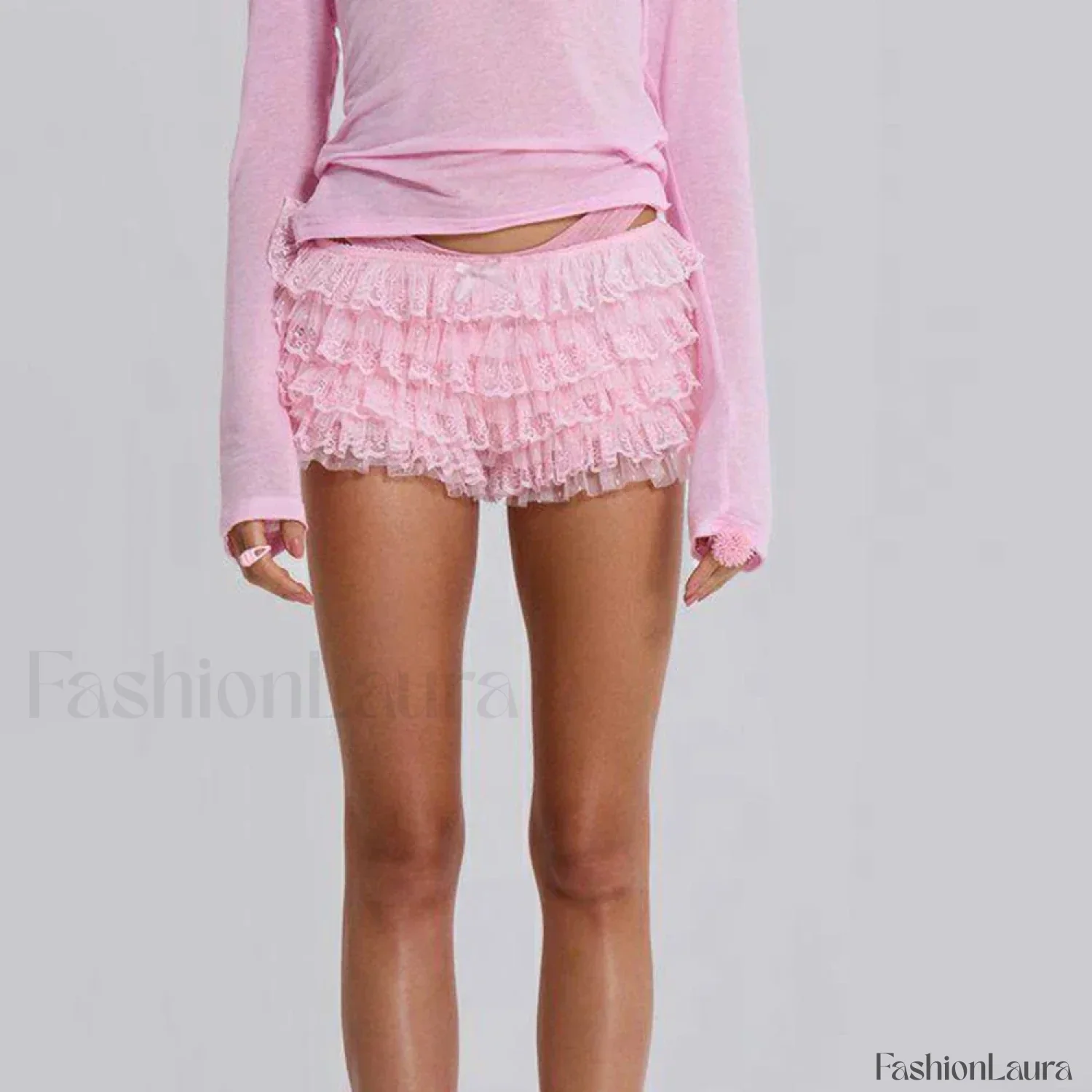 Y2K Kawaii Solid Color Fairy Tiered Ruffled Lace Elastic Low Waist Shorts - Image 23