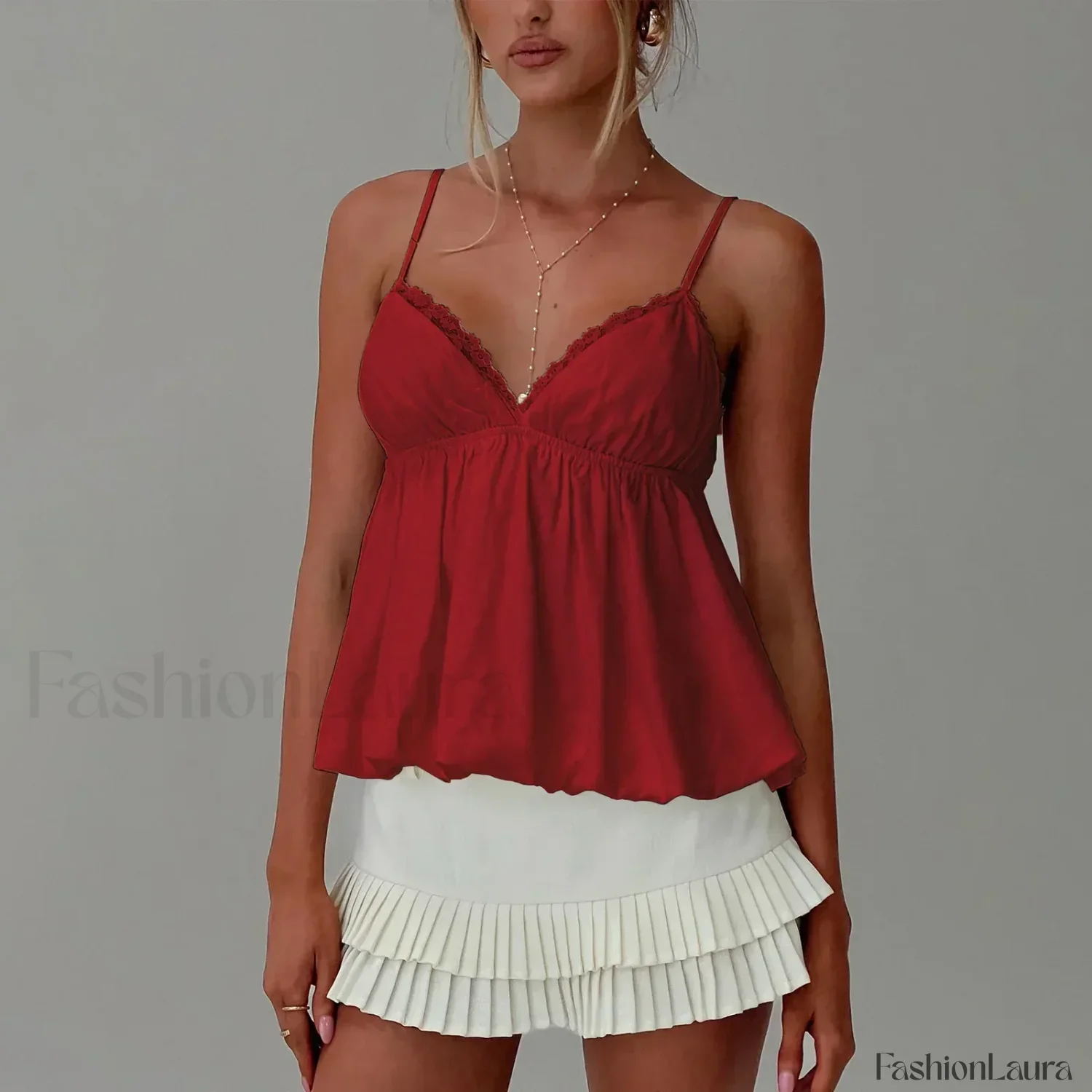Y2K Lace Trim Flare Crop Top Two Piece Set - Image 13