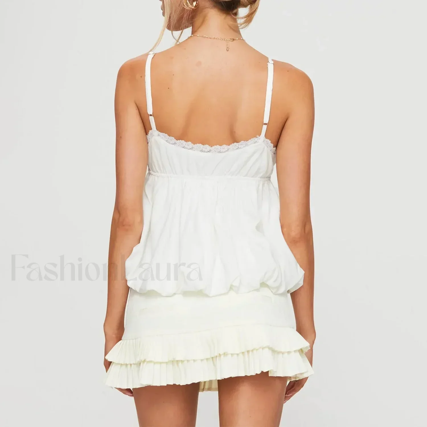 Y2K Lace Trim Flare Crop Top Two Piece Set - Image 4
