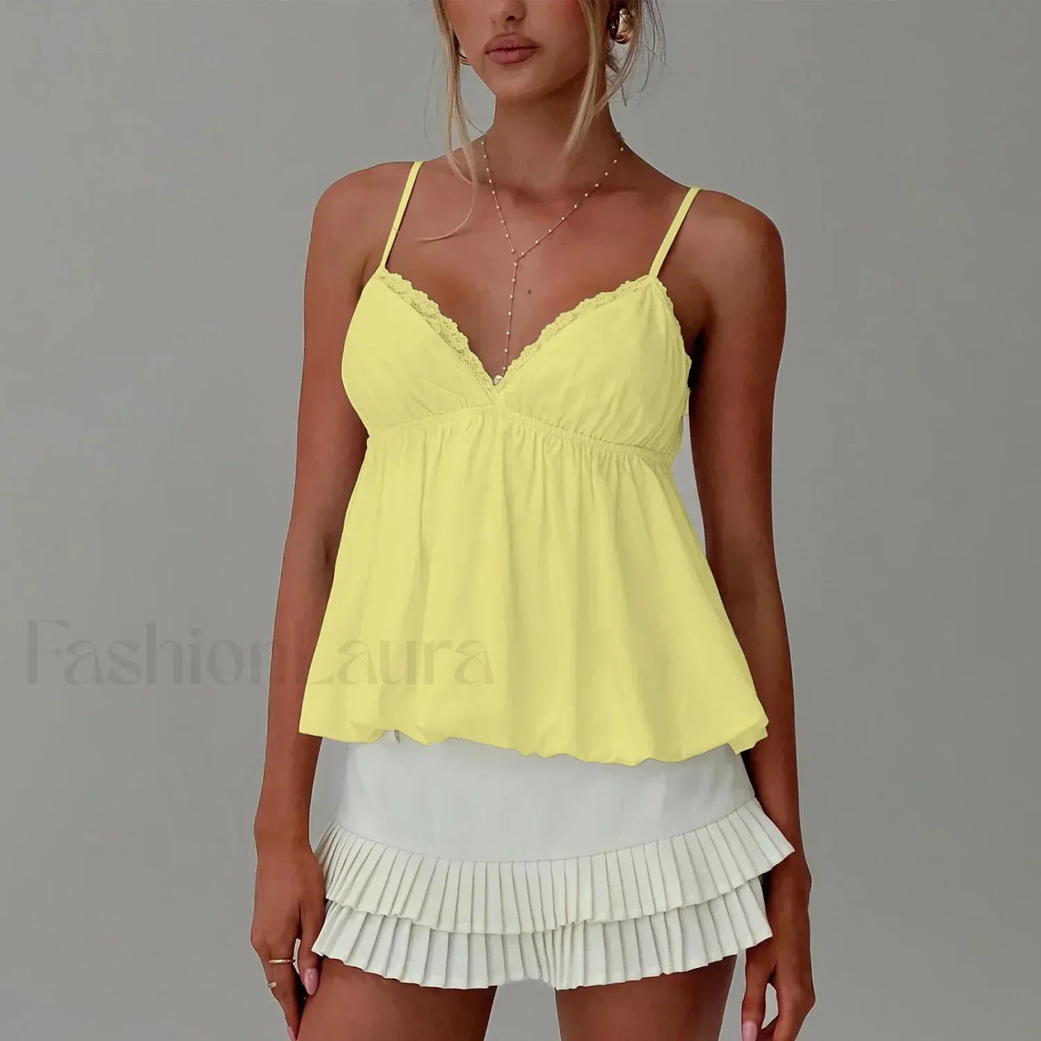 Y2K Lace Trim Flare Crop Top Two Piece Set - Image 5