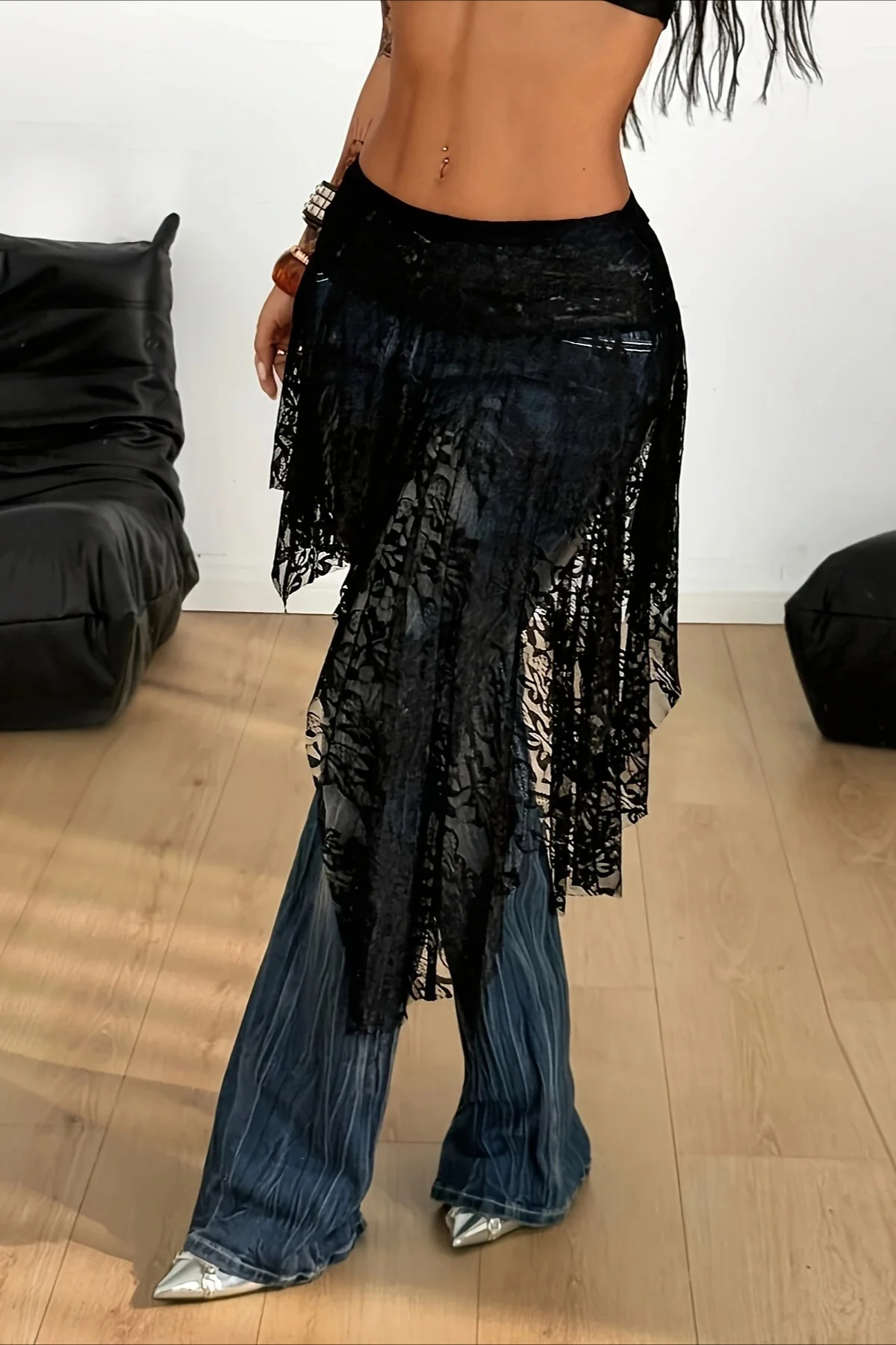 Y2K Punk Lace Asymmetric Midi Skirt - Image 6