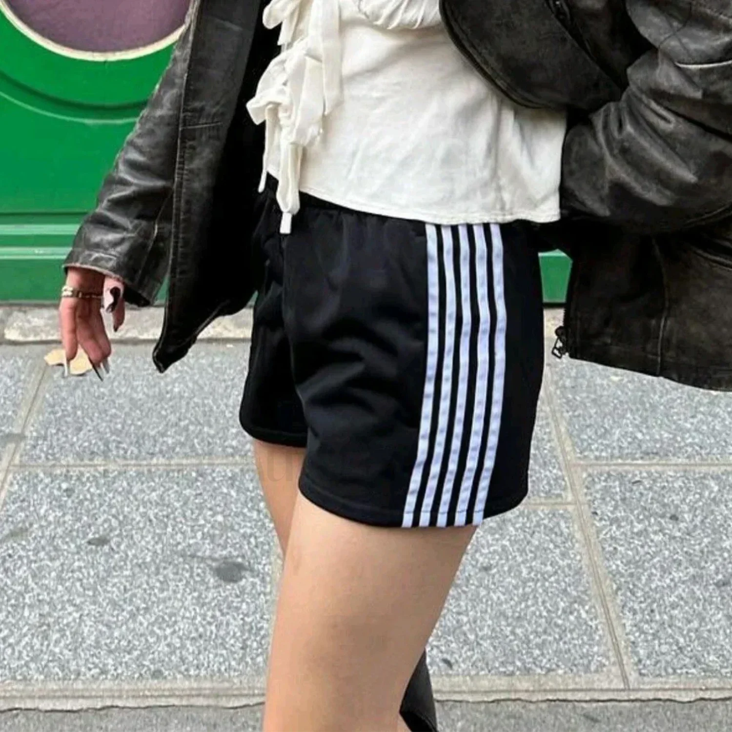 Y2K Retro Striped Patchwork Loose Elastic Waist Short - Image 3