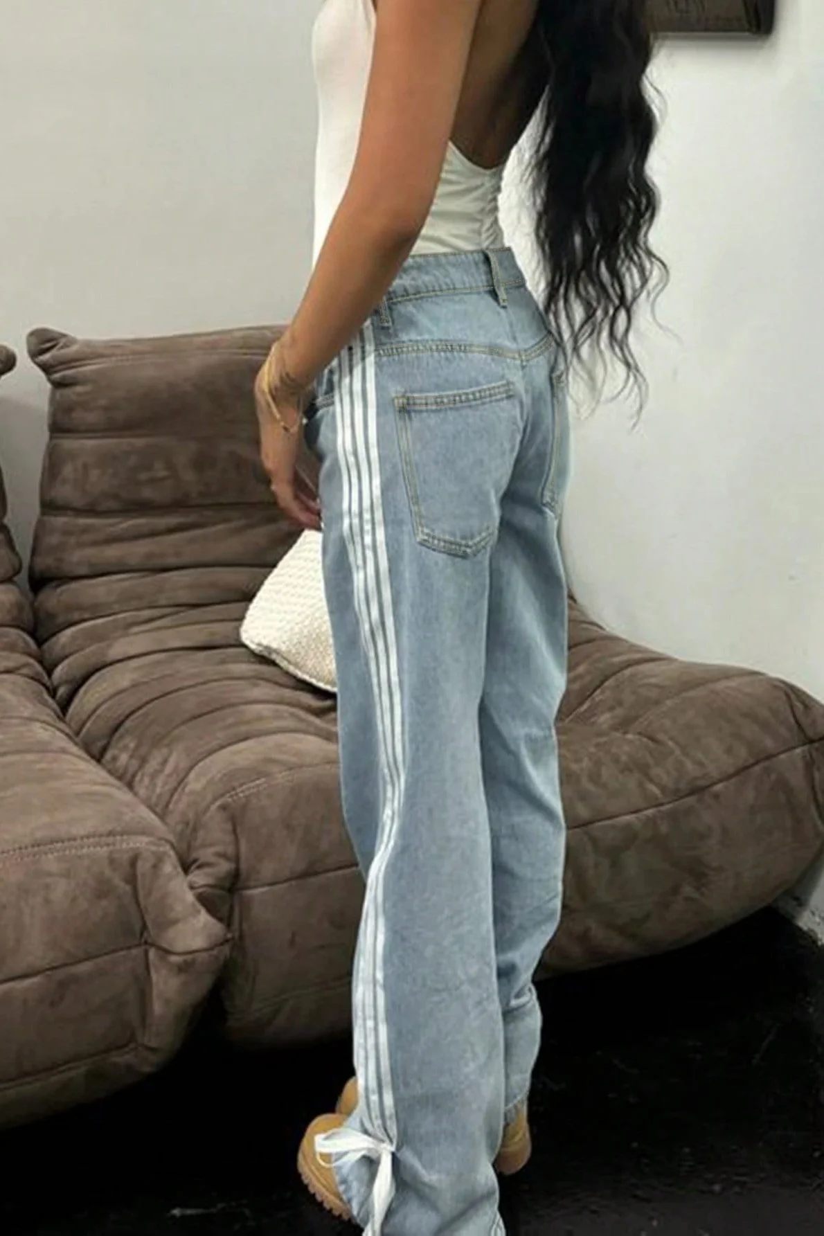 Y2K Side Bow Ribbon Straight Leg Street Style Jeans - Image 2