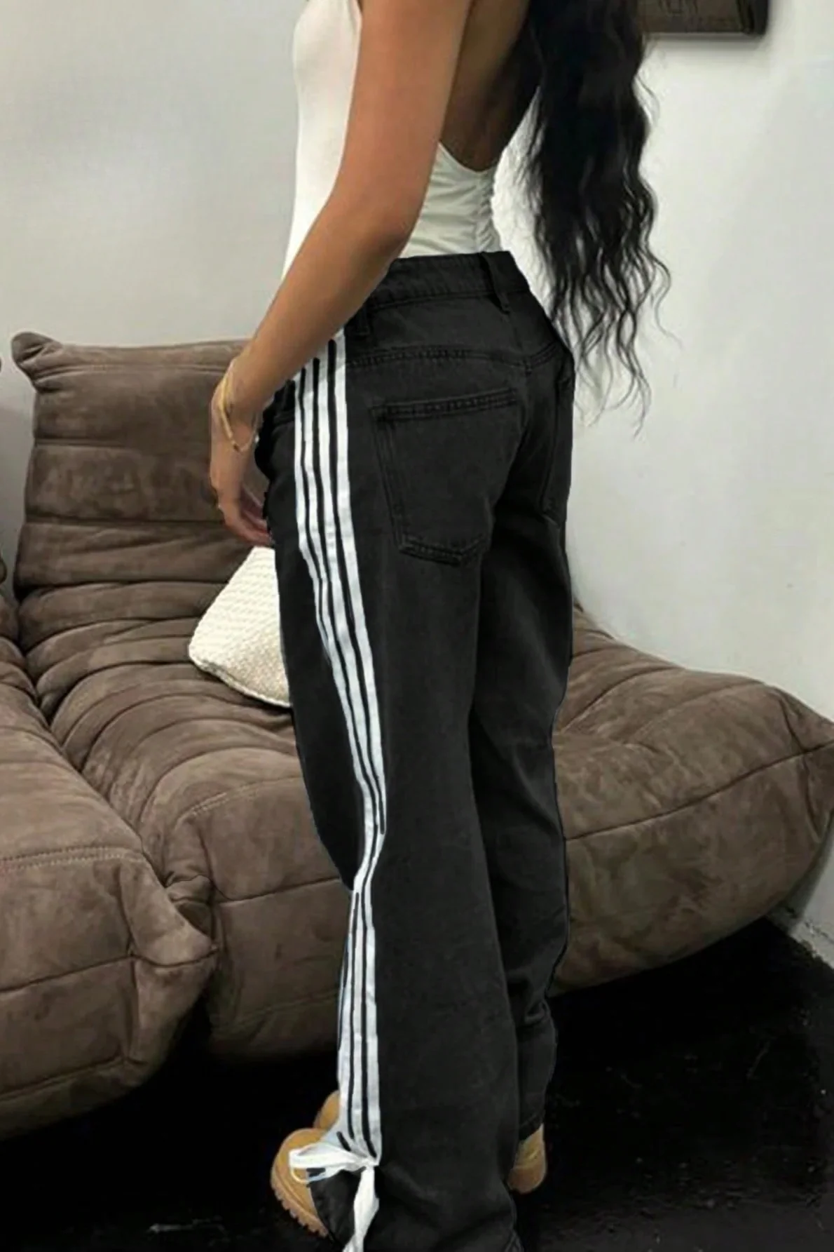 Y2K Side Bow Ribbon Straight Leg Street Style Jeans - Image 4