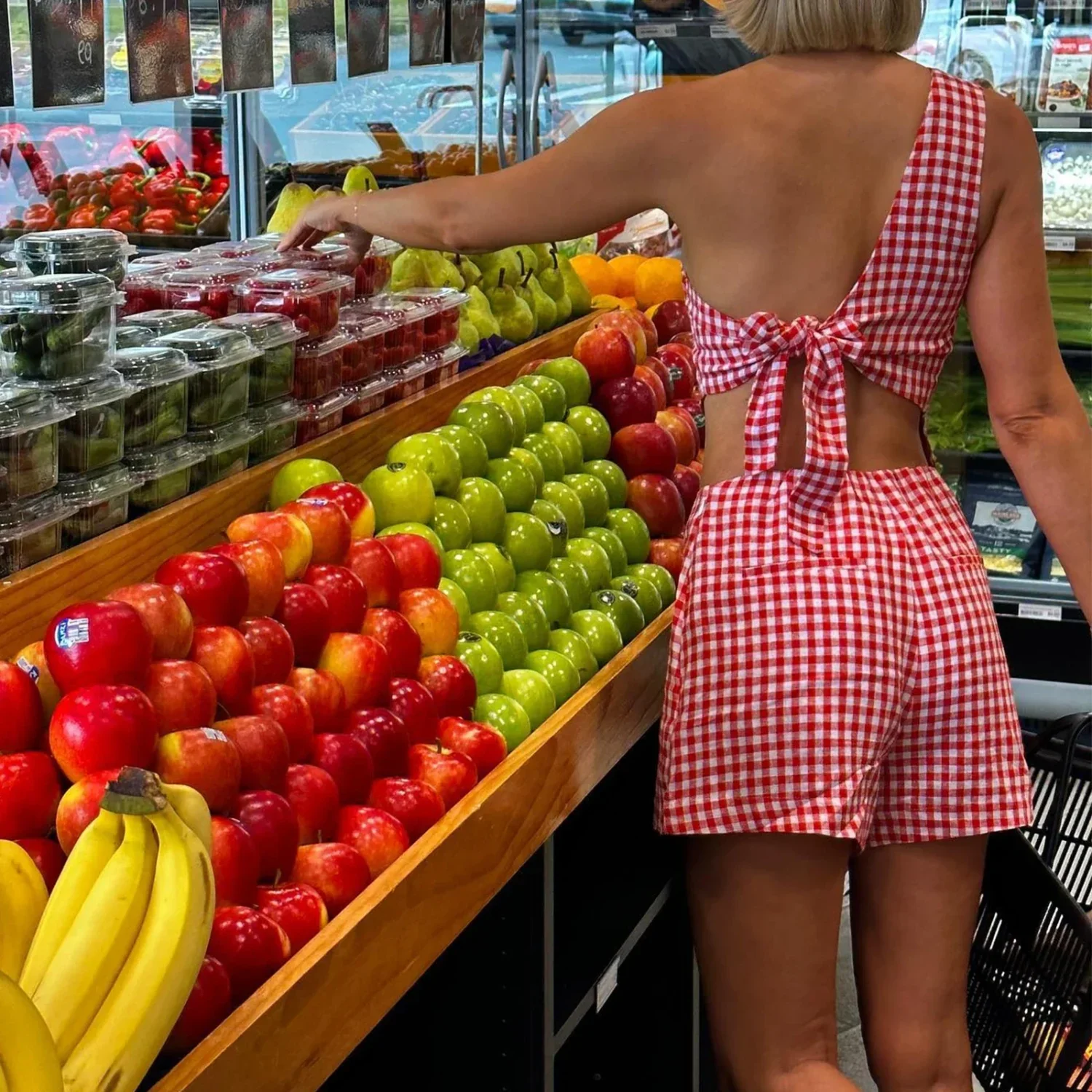 Y2K Vintage Plaid One Shoulder Tank Tops High Waist Shorts Two Piece Set - Image 17