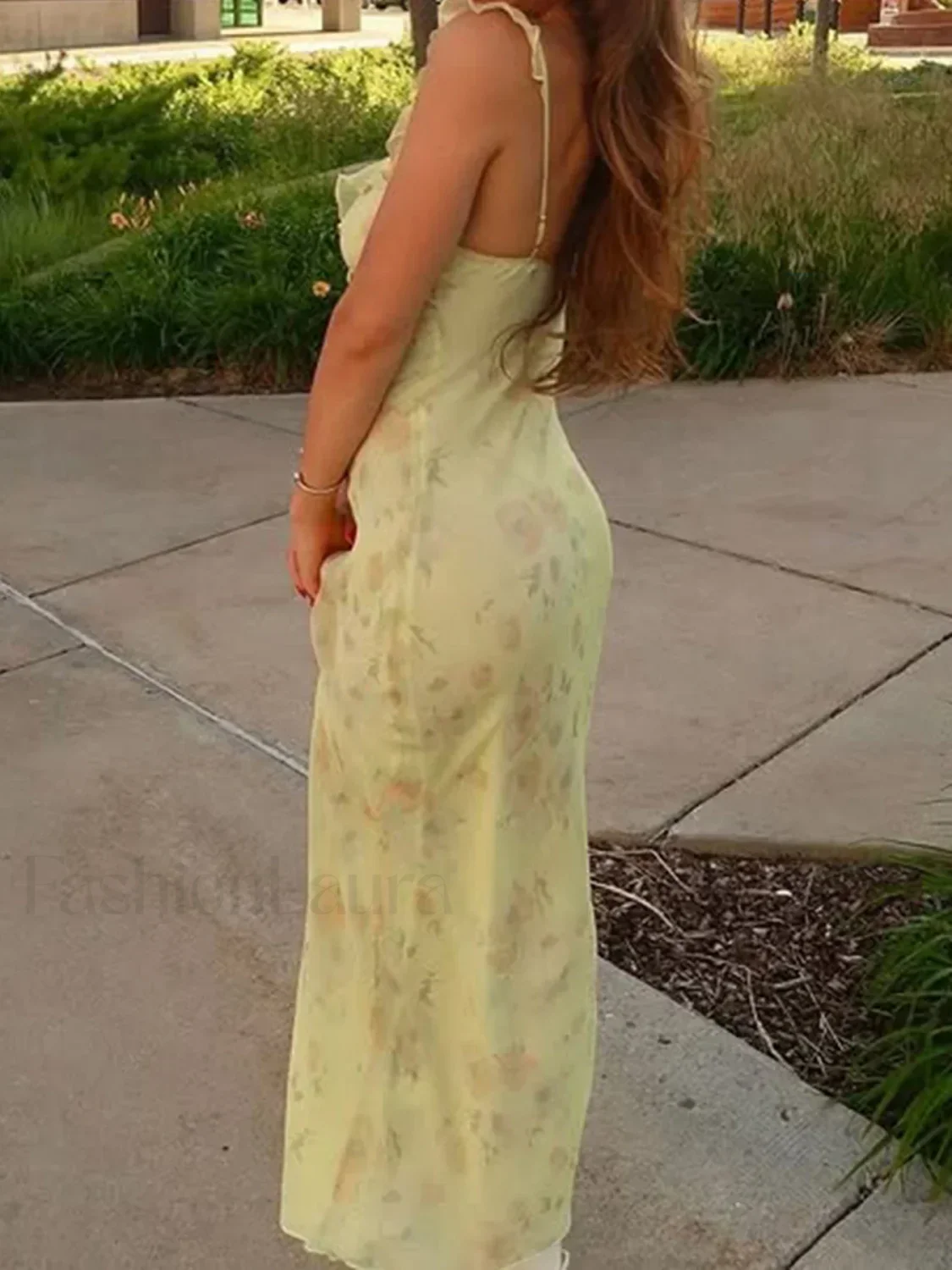 Yellow Camisole Floral Dress Slim Fit Fairycore Floral Dress - Image 6