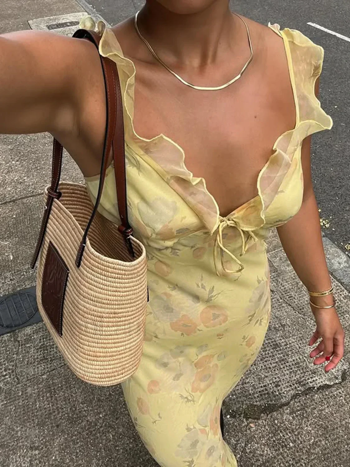 Yellow Camisole Floral Dress Slim Fit Fairycore Floral Dress - Image 7