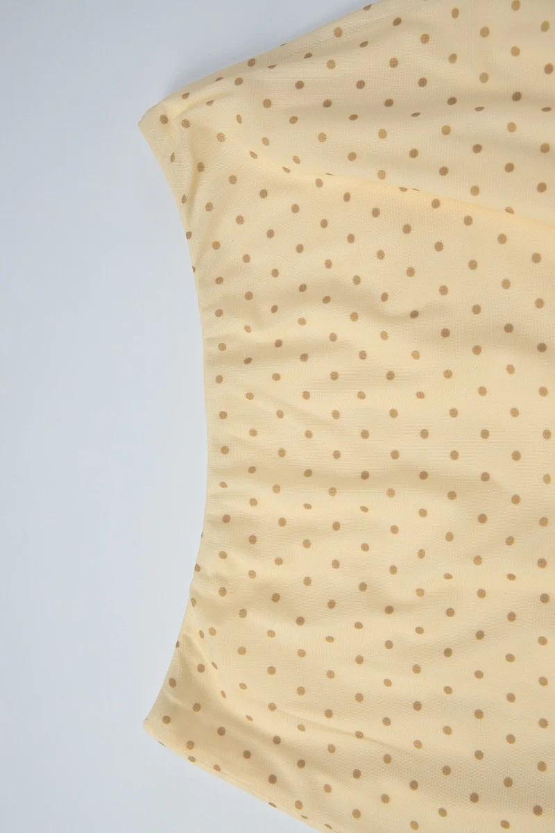 Yellow Polka Dot Draped Neck Asymmetrical Skirt Set - Image 5