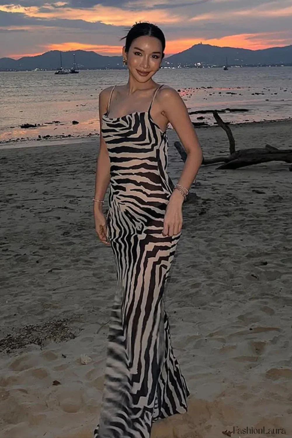 Zebra Print Backless Strappy Slim Floral Dress - Image 16