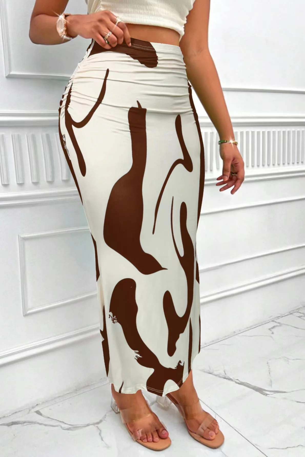 Zebra Print High Waist Bodycon Mermaid Maxi Skirt - Image 10