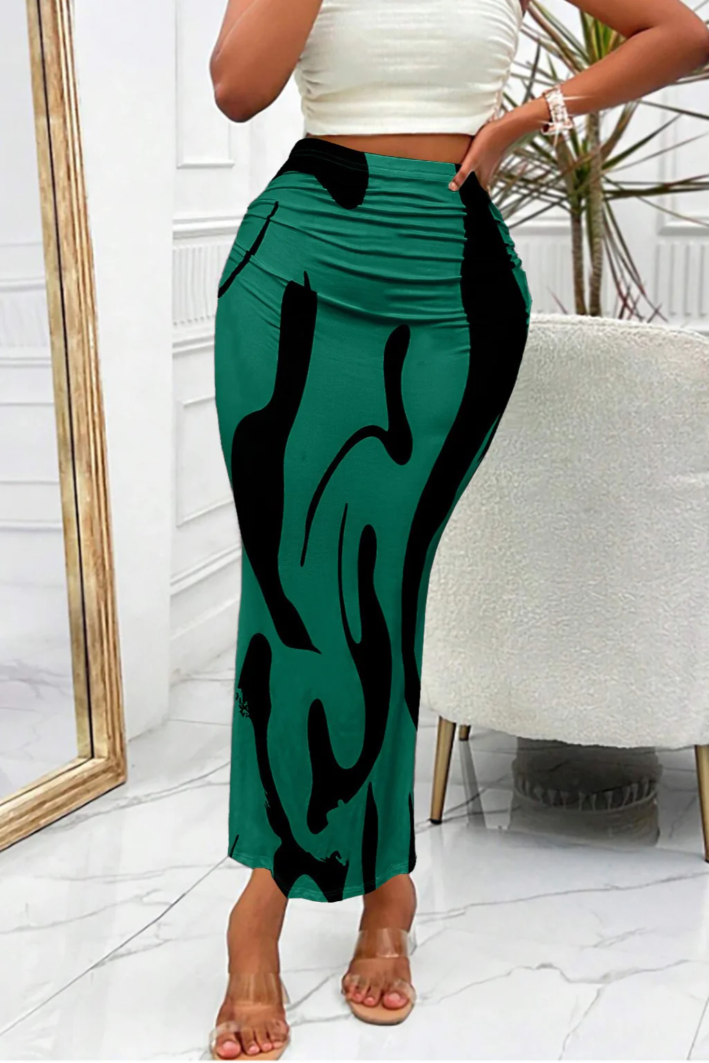 Zebra Print High Waist Bodycon Mermaid Maxi Skirt - Image 11