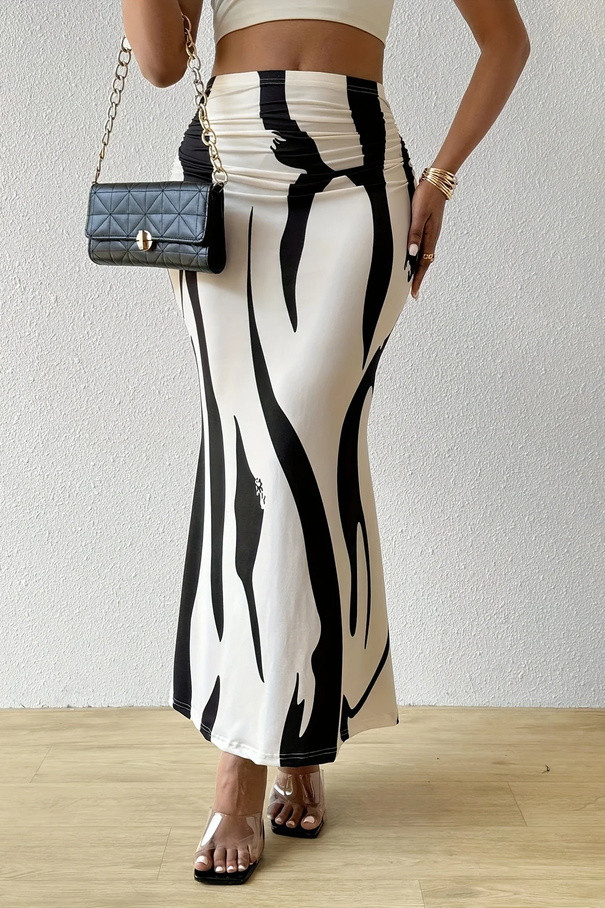 Zebra Print High Waist Bodycon Mermaid Maxi Skirt - Image 2