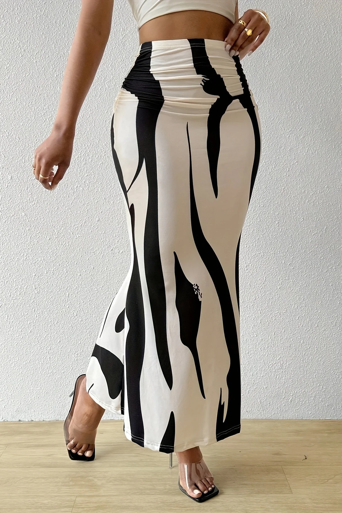 Zebra Print High Waist Bodycon Mermaid Maxi Skirt - Image 3