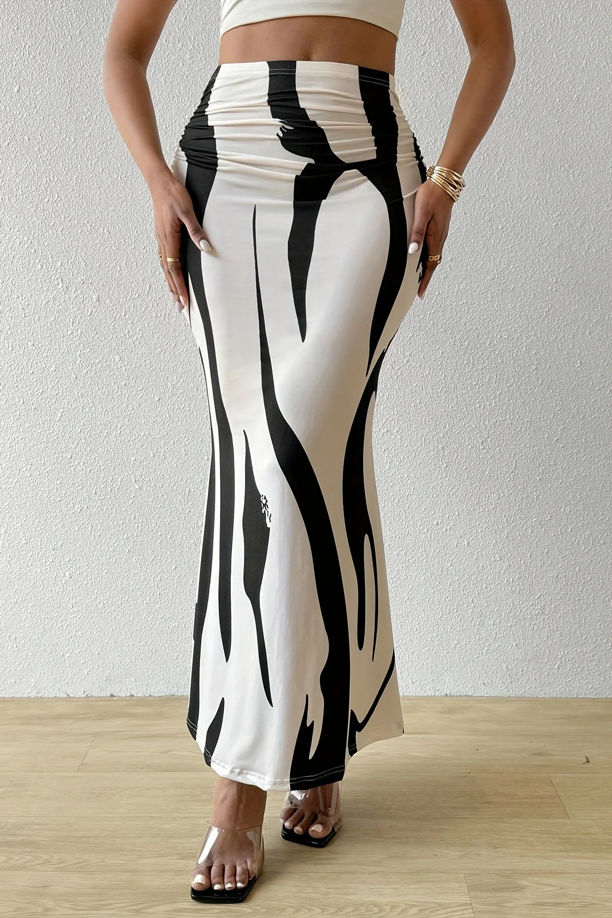 Zebra Print High Waist Bodycon Mermaid Maxi Skirt - Image 4